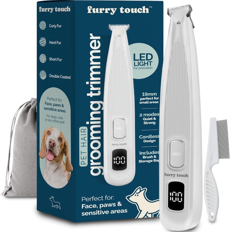 Furry Touch Dog Paw Trimmer - Electric Cordless Pet Clippers for Dogs & Cats - Quiet Dual-Speed Groomer with Pet-Safe Blade for Feet, Ears, Face - USB-C Rechargeable - with Travel Bag, Comb & Brush - Image 1